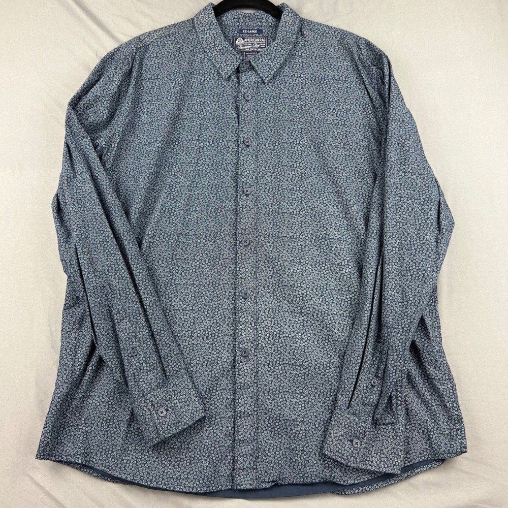 American Rag Button Down Shirt Mens XXL Floral Micro Print Navy Blue Cotton EXCL